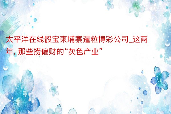 太平洋在线骰宝柬埔寨暹粒博彩公司_这两年, 那些捞偏财的“灰色产业”